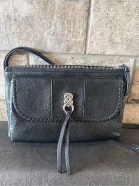 Brighton Black Leather Crossbody Bag with Decorative Knot Accent